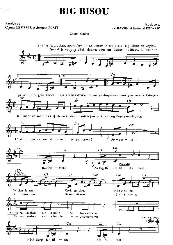 télécharger la partition d'accordéon Big Bisou (Chant : Carlos) au format PDF