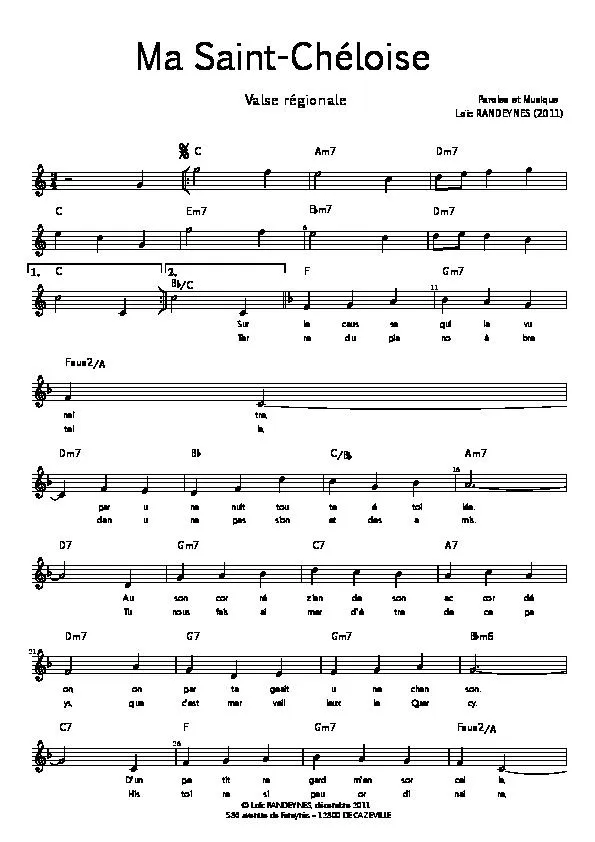 télécharger la partition d'accordéon Ma Saint Chéloise (Valse régionale) au format PDF