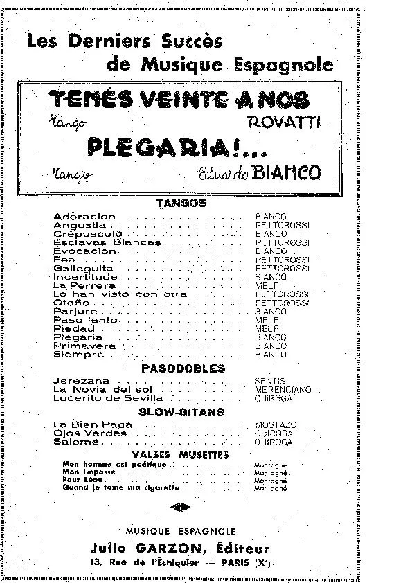 télécharger la partition d'accordéon Tenés Veinte Años (Tango) au format PDF