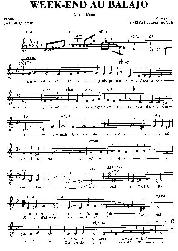 télécharger la partition d'accordéon Week end au Balajo (Chant : Muriel) (Valse) au format PDF
