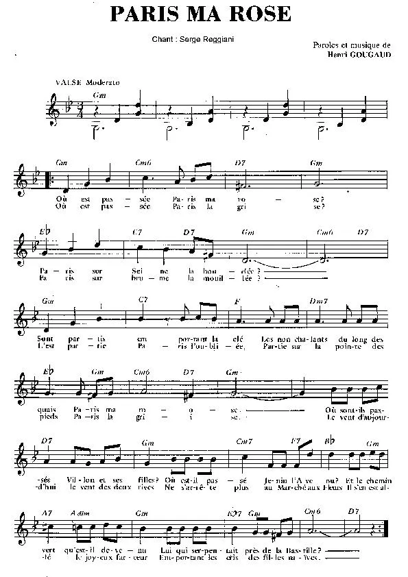 télécharger la partition d'accordéon Paris ma rose (Chant : Serge Reggiani) (Valse) au format PDF