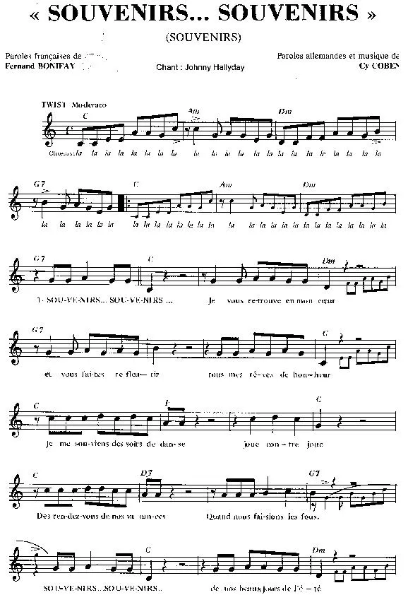 télécharger la partition d'accordéon Souvenirs Souvenirs (Chant : Johnny Hallyday) au format PDF
