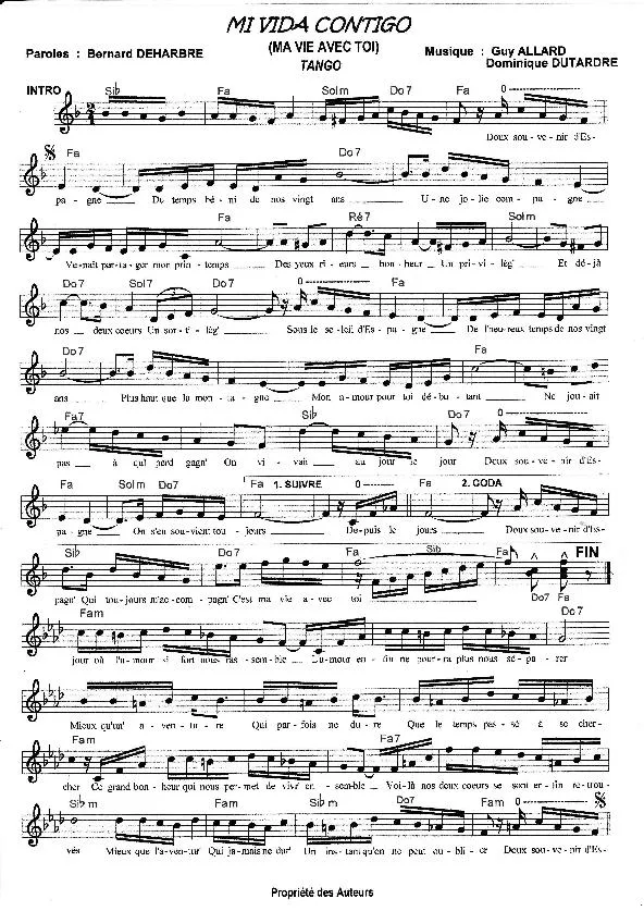 télécharger la partition d'accordéon Mi vida contigo (Ma vie avec toi) (Tango) au format PDF