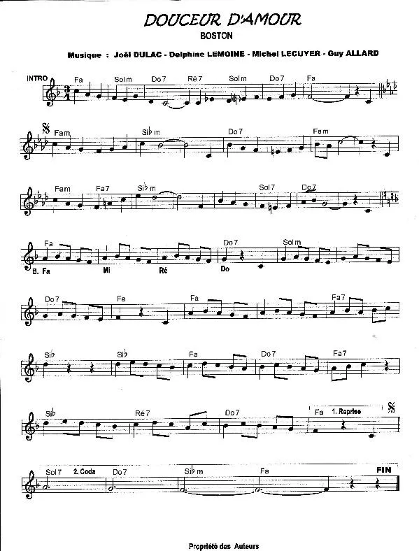 télécharger la partition d'accordéon Douceur d'amour (Boston) au format PDF