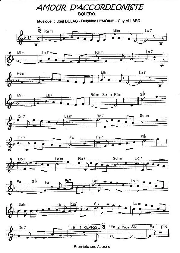 télécharger la partition d'accordéon Amour d'accordéoniste (Boléro) au format PDF