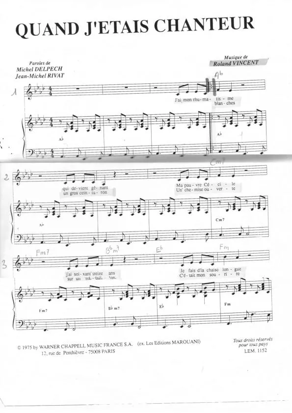 télécharger la partition d'accordéon Quand j'étais chanteur au format PDF