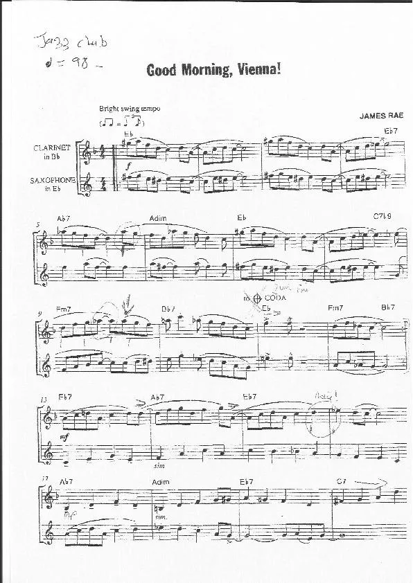 télécharger la partition d'accordéon Good Morning Vienna (Parties : Clarinette sib et Saxophone mib) au format PDF