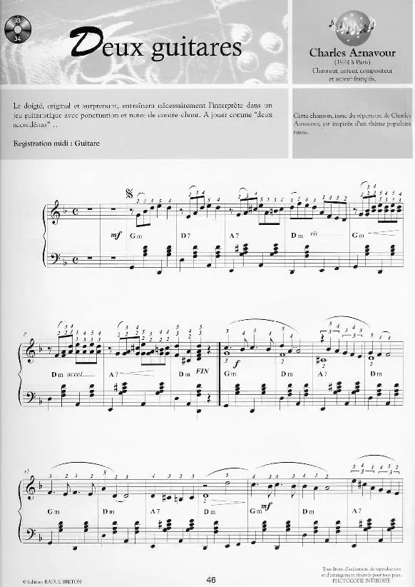 télécharger la partition d'accordéon Deux guitares au format PDF