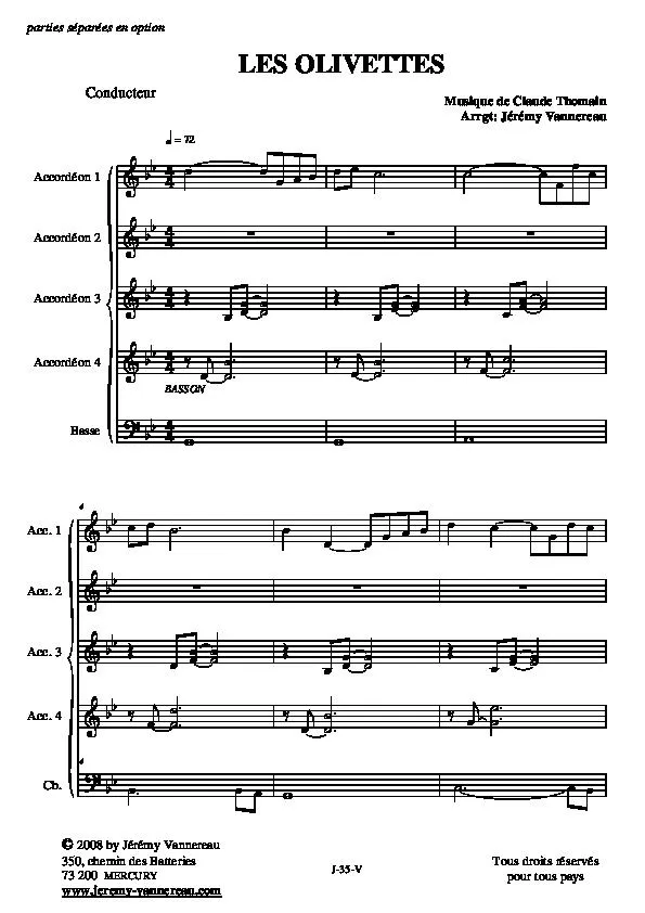 télécharger la partition d'accordéon Les Olivettes (Pour ensemble 4 Accordéons) (De Claude Thomain) au format PDF