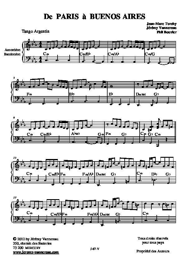 télécharger la partition d'accordéon De Paris à Buenos Aires (Tango Argentin) au format PDF