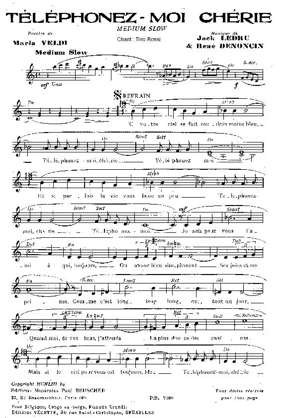 télécharger la partition d'accordéon Téléphonez moi Chérie (Chant : Tino Rossi) au format PDF