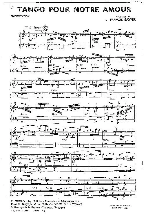 télécharger la partition d'accordéon Tango pour notre amour au format PDF