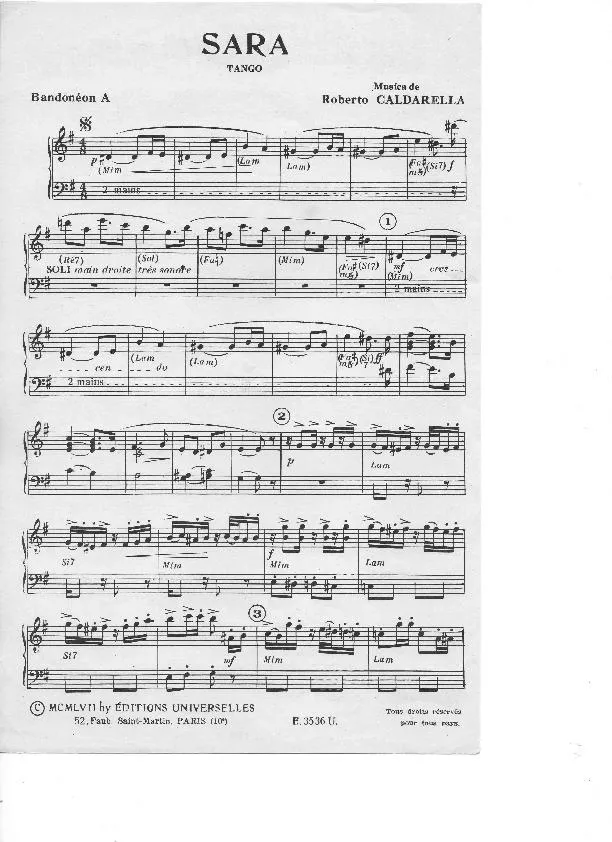 télécharger la partition d'accordéon Sara (Tango) au format PDF
