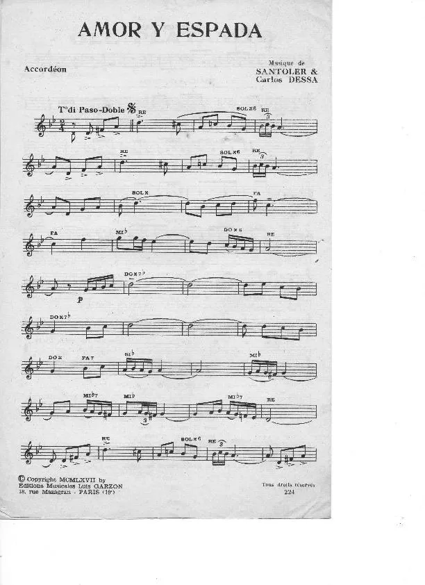 télécharger la partition d'accordéon Amor y espada (Paso Doble) au format PDF
