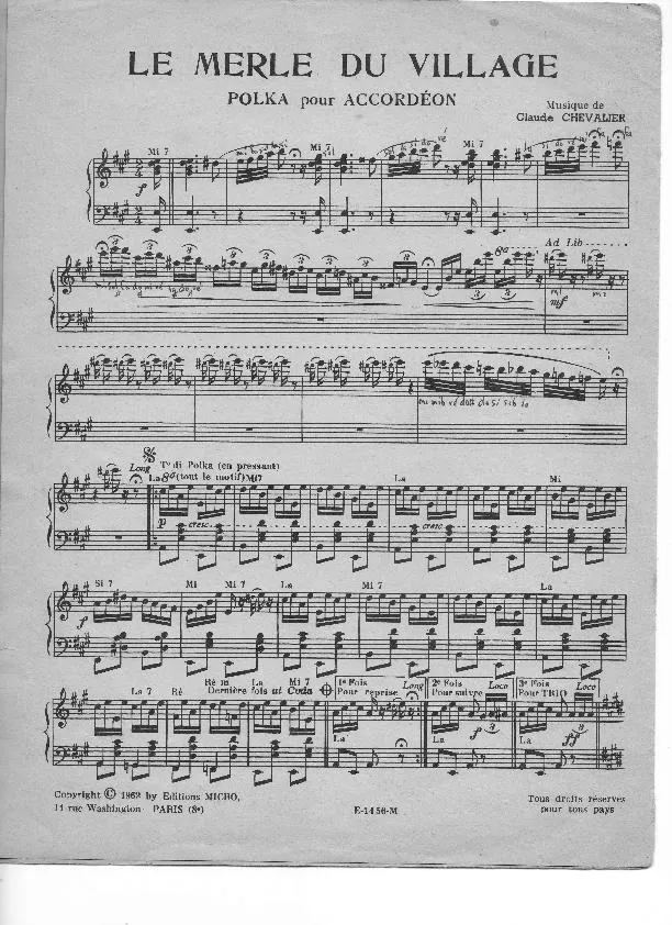 télécharger la partition d'accordéon Le merle du village (Polka) au format PDF