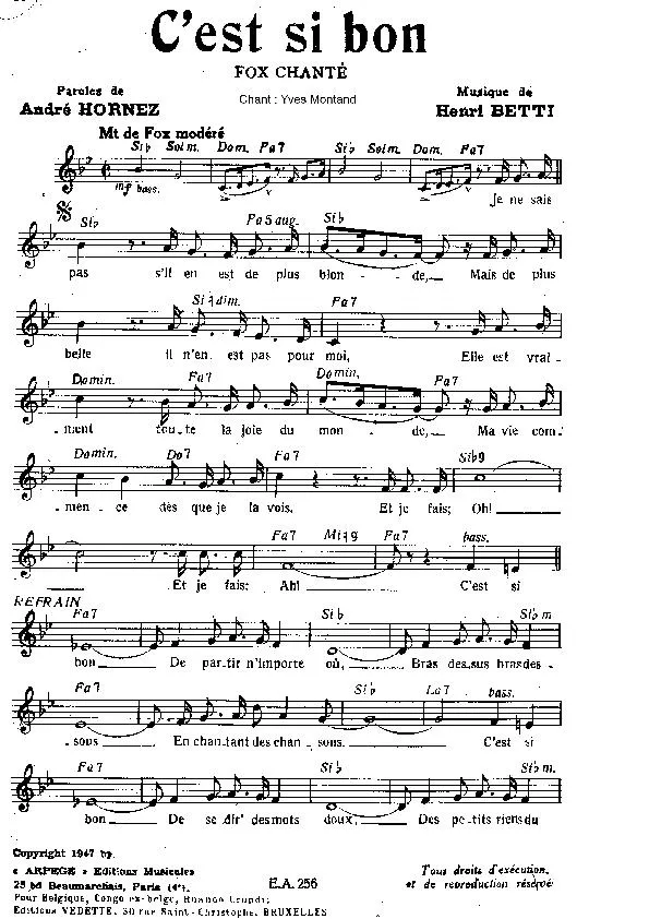 télécharger la partition d'accordéon C'est si bon (Chant : Yves Montand) au format PDF