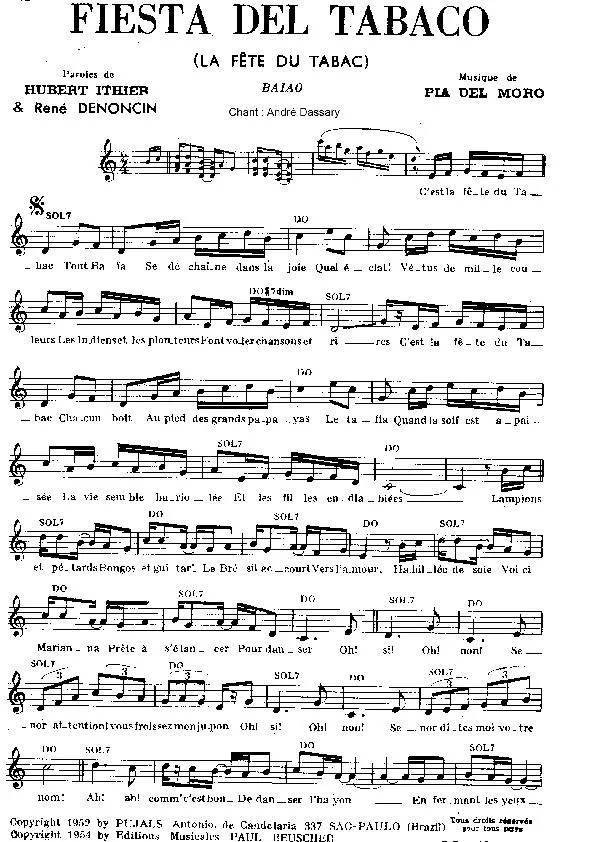 télécharger la partition d'accordéon Fiesta del tabaco (La fête du tabac) (Chant : André Dassary) (Baiao) au format PDF