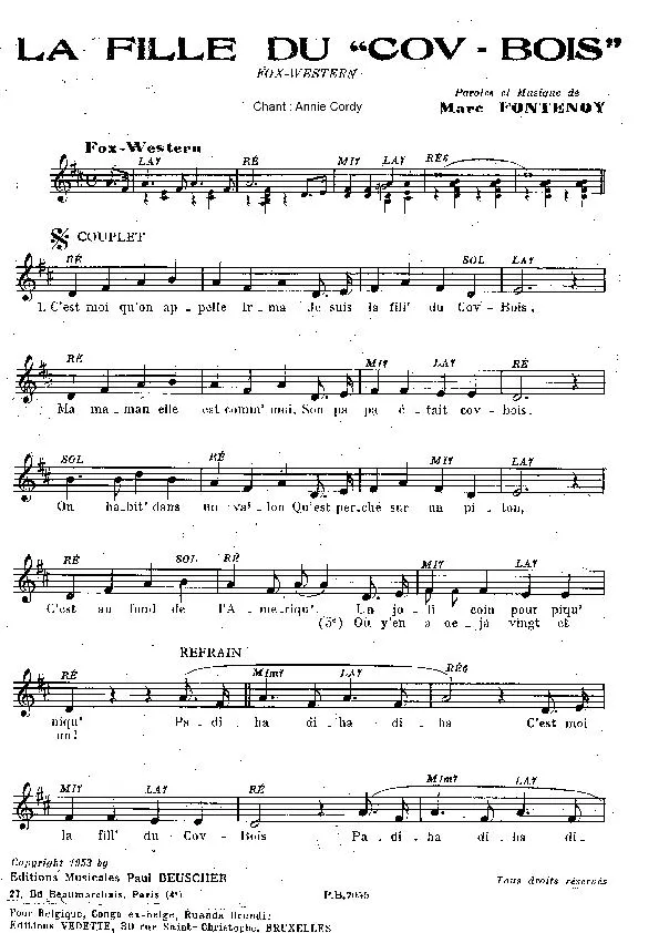 télécharger la partition d'accordéon La fille du Cov Bois (Chant : Annie Cordy) (Fox Western) au format PDF