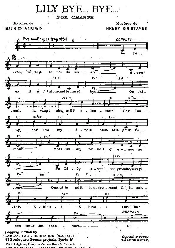 télécharger la partition d'accordéon Lily Bye Bye (Fox Chanté) au format PDF