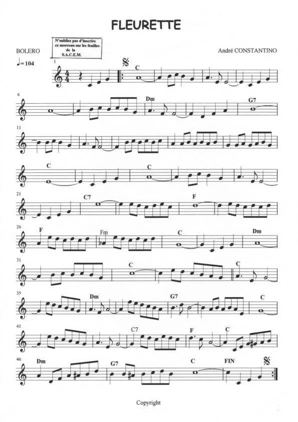 télécharger la partition d'accordéon Fleurette (Boléro) au format PDF
