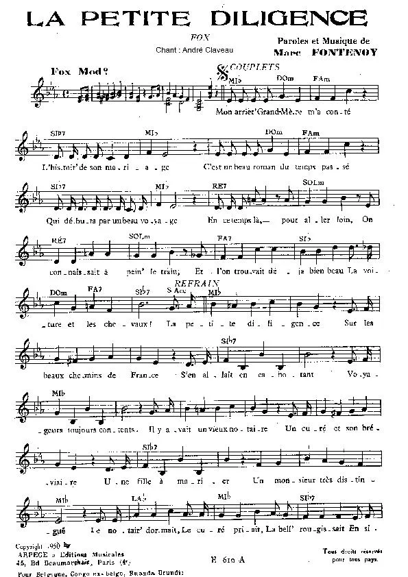 télécharger la partition d'accordéon La petite diligence (Chant : André Claveau) (Fox) au format PDF