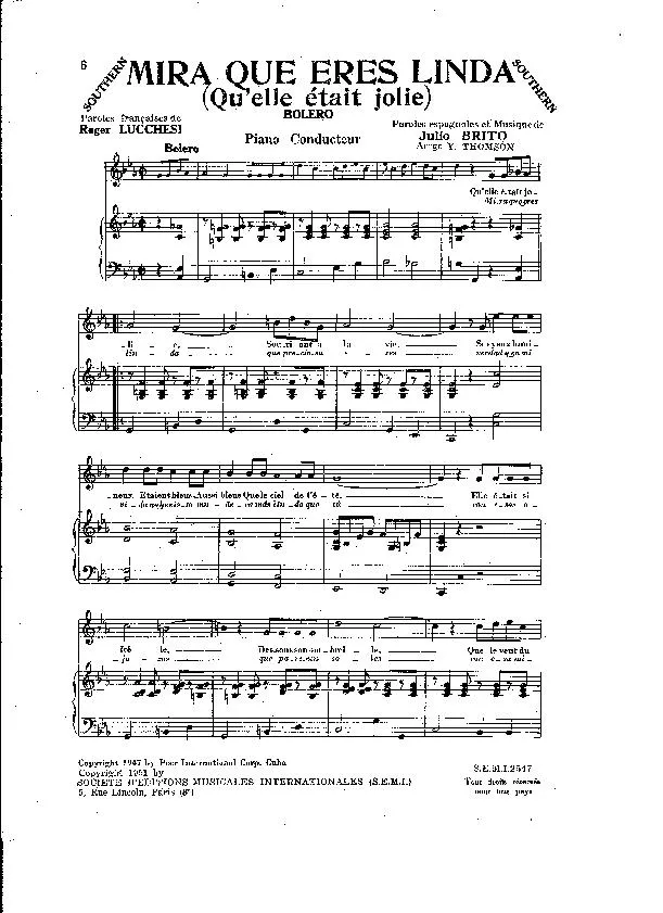 télécharger la partition d'accordéon Mira Que Eres Linda (Qu'elle était Jolie) (Piano Conducteur) au format PDF