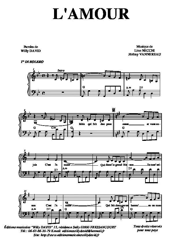 télécharger la partition d'accordéon L'amour (Boléro) au format PDF