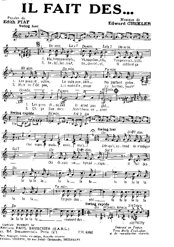 télécharger la partition d'accordéon Il fait des (Swing Lent) au format PDF