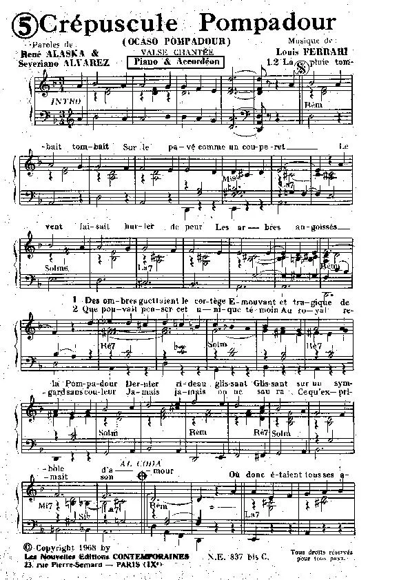 télécharger la partition d'accordéon Crépuscule Pompadour (Ocaso Pompadour) (Valse Chantée) au format PDF