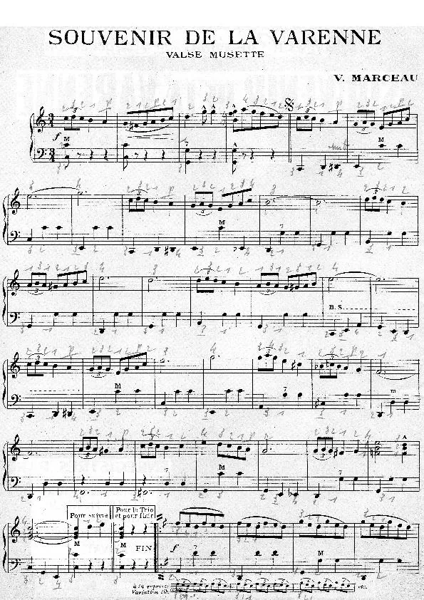 télécharger la partition d'accordéon Souvenir de la Varenne (Valse Musette) au format PDF