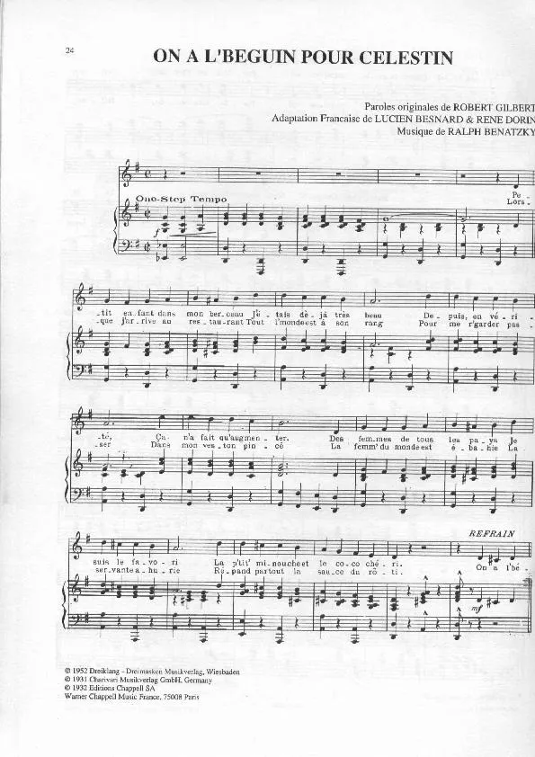 télécharger la partition d'accordéon On a l' béguin pour Célestin (L'auberge du cheval blanc) au format PDF