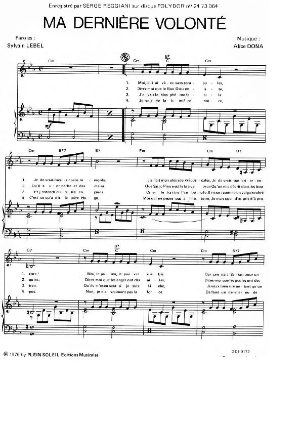 télécharger la partition d'accordéon Ma dernière volonté (Chant : Serge Reggiani) au format PDF