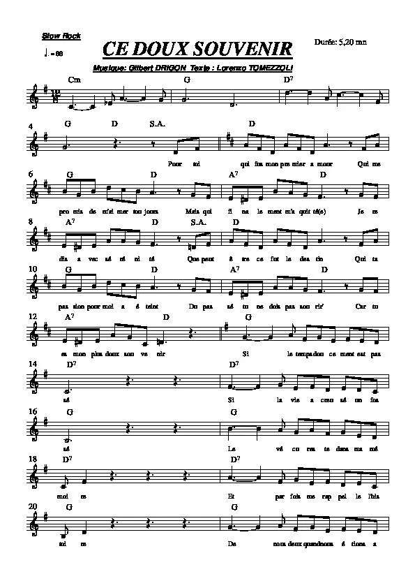 télécharger la partition d'accordéon Ce doux souvenir (Slow Rock) au format PDF