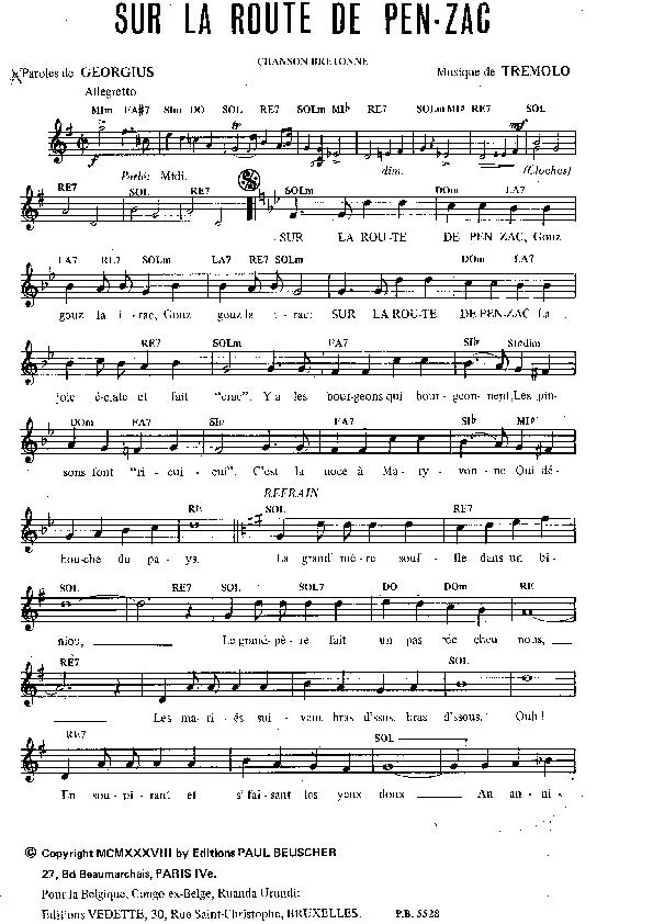 télécharger la partition d'accordéon Sur la route de Pen Zac (Chanson Bretonne) au format PDF