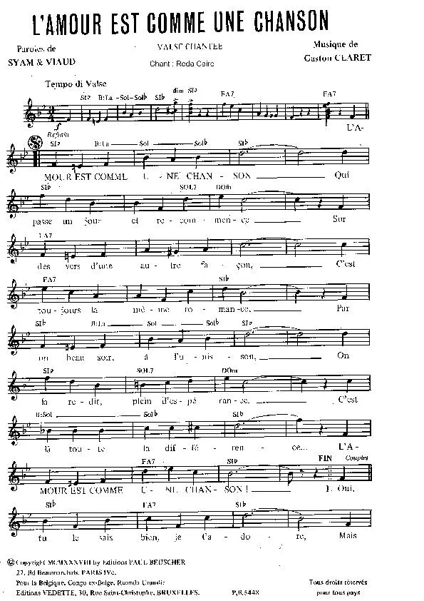 télécharger la partition d'accordéon L'amour est comme une chanson (Valse Chantée) au format PDF