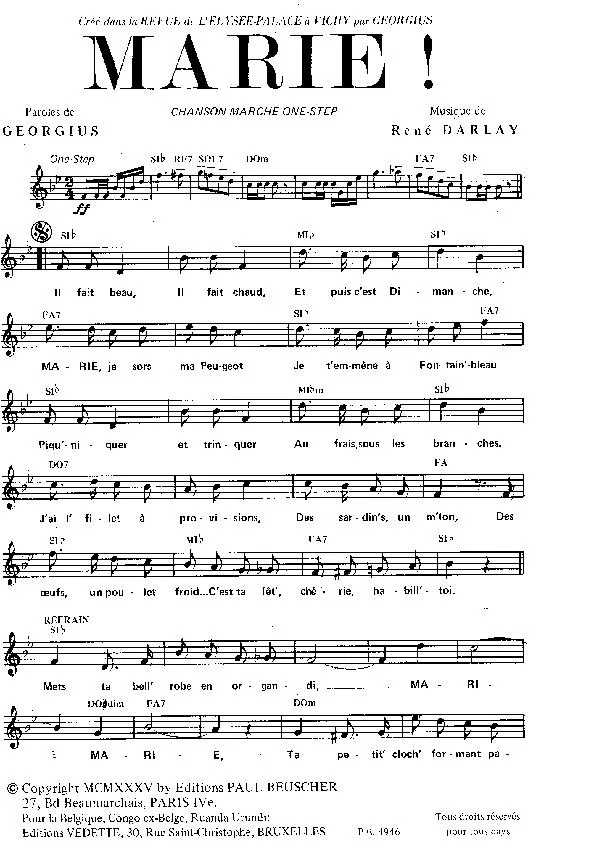 télécharger la partition d'accordéon Marie (One Step) au format PDF