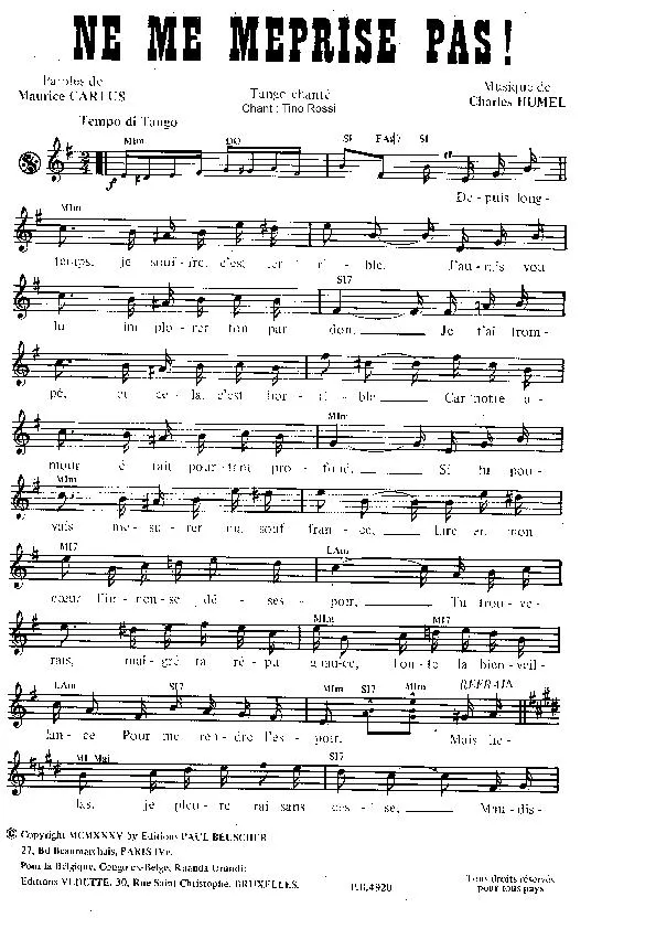télécharger la partition d'accordéon Ne me méprise pas (Chant : Tino Rossi) (Tango Chanté) au format PDF