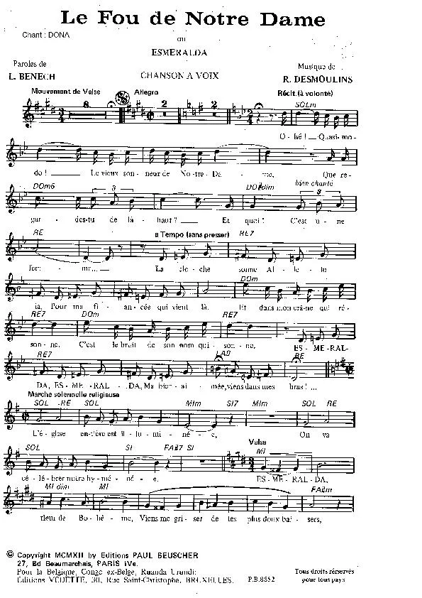 télécharger la partition d'accordéon Le Fou de Notre Dame OU Esméralda (Valse)  au format PDF