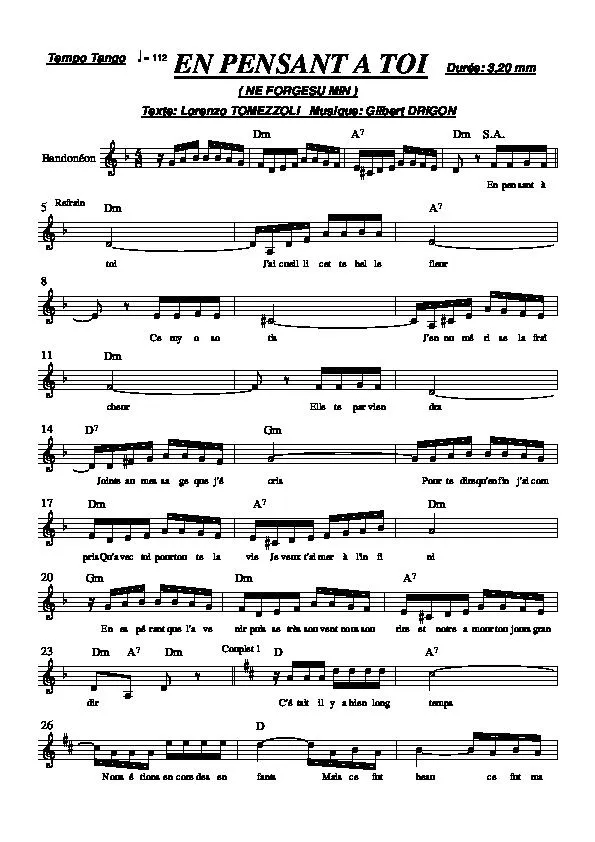 télécharger la partition d'accordéon En pensant à toi (Ne forgesu min) (Tango) au format PDF