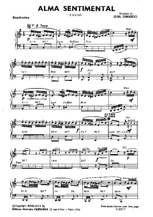télécharger la partition d'accordéon Alma Sentimental (Tango) au format PDF