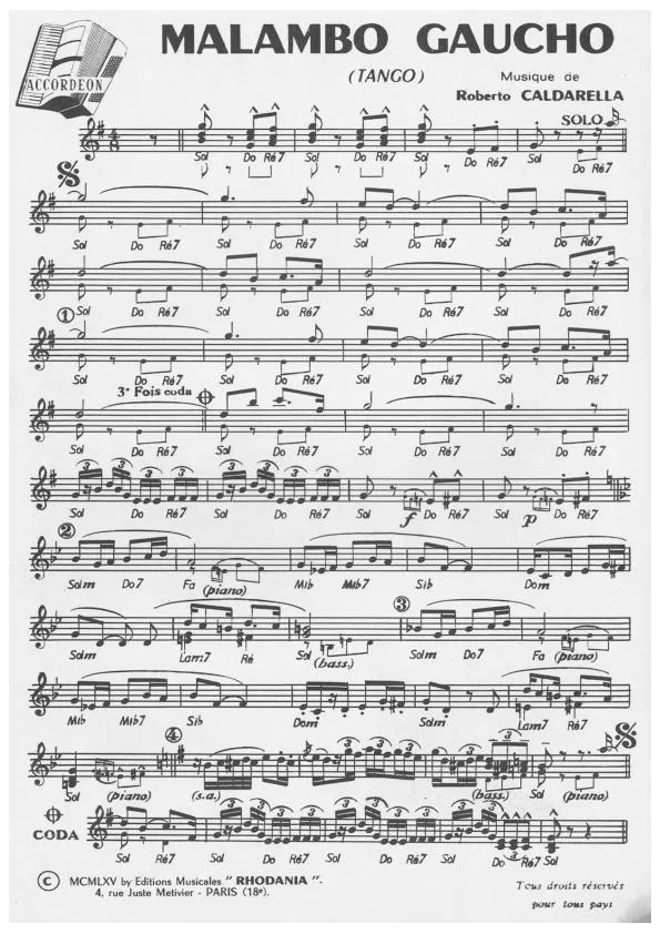 télécharger la partition d'accordéon Malambo Gaucho (Tango) au format PDF