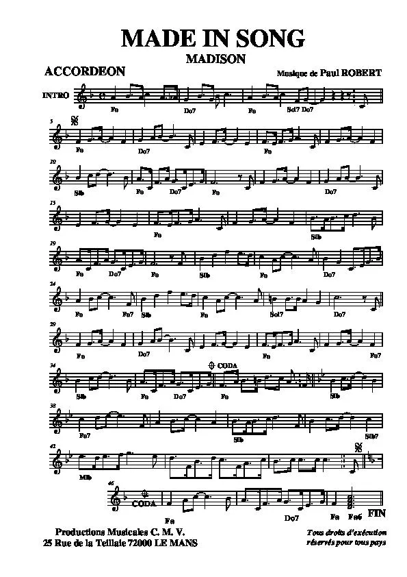 télécharger la partition d'accordéon Made In Song (Madison) au format PDF