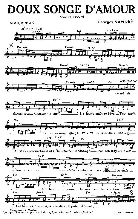 télécharger la partition d'accordéon Doux songe d'Amour (Tango Chanté) au format PDF