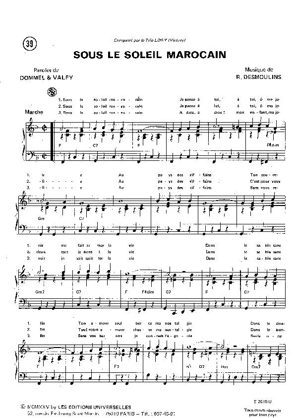 télécharger la partition d'accordéon Sous le soleil Marocain (Chant : Trio Logy) (Marche) au format PDF