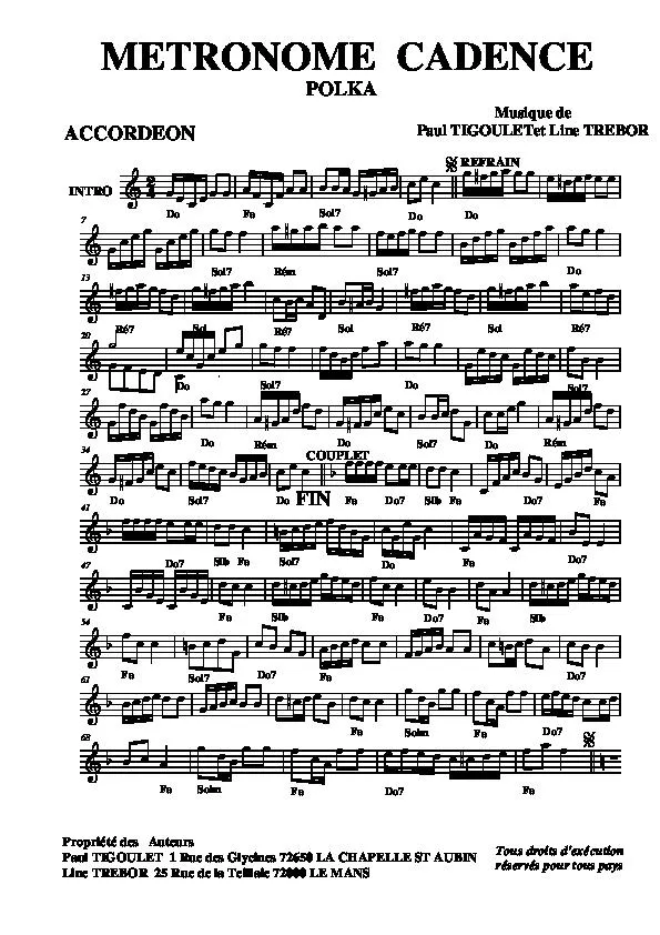 télécharger la partition d'accordéon Métronome Cadence (Polka) au format PDF