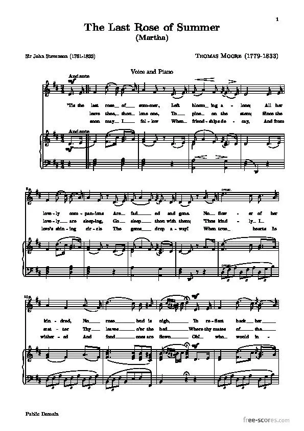 télécharger la partition d'accordéon The Last Rose of Summer (Marrtha) (Piano) au format PDF