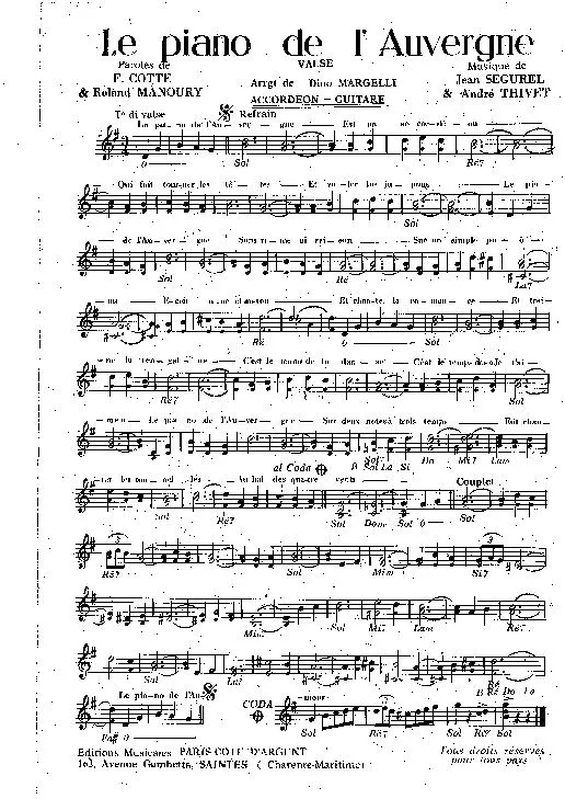 télécharger la partition d'accordéon Le piano de l'Auvergne (Arrangement : Dino Margelli) (Valse) au format PDF