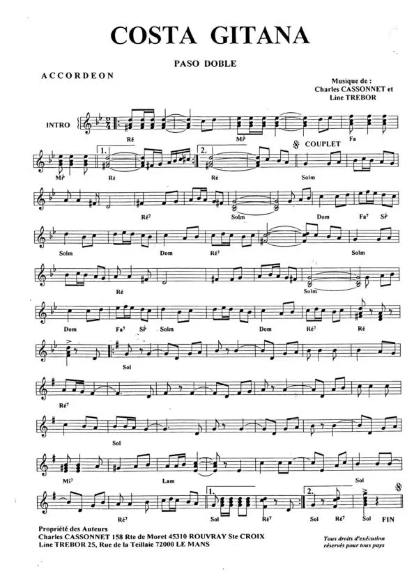 télécharger la partition d'accordéon Costa Gitana (Paso Doble) au format PDF
