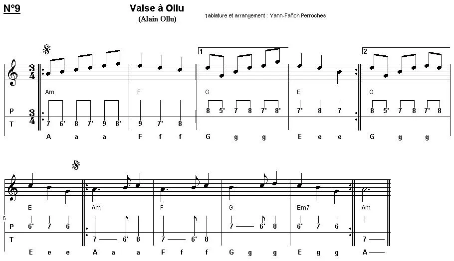 télécharger la partition d'accordéon N°9 Valse à Ollu (Alain Ollu) (En 3/4) (Accordéon Diatonique) au format PDF