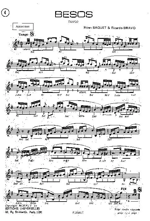 télécharger la partition d'accordéon Besos (Tango) au format PDF